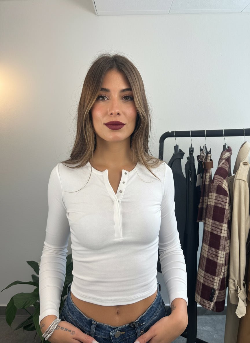 Maglietta bianca con bottoni by LUMINA - Omnēa